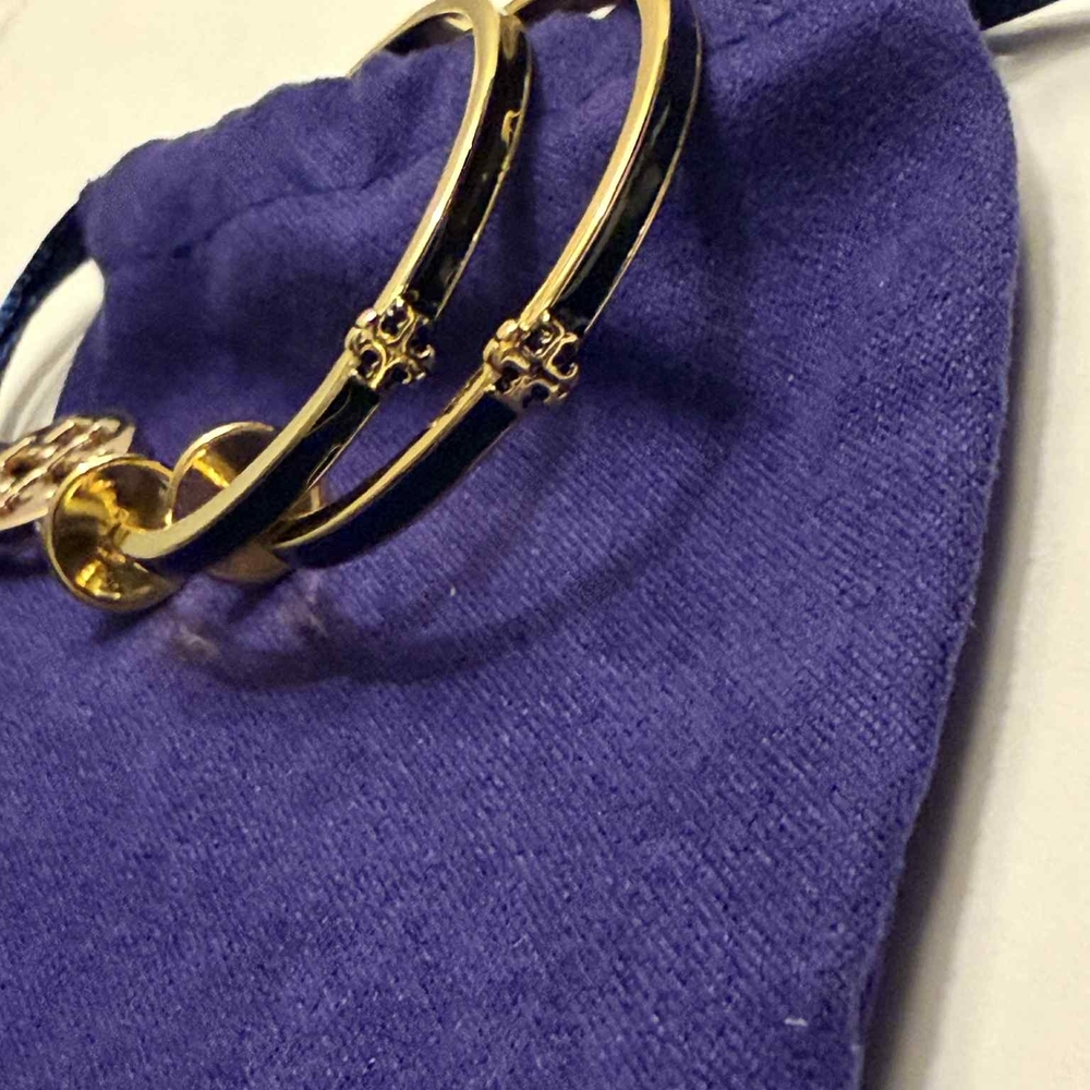 Tory Burch Gold and Black Hoop Earrings